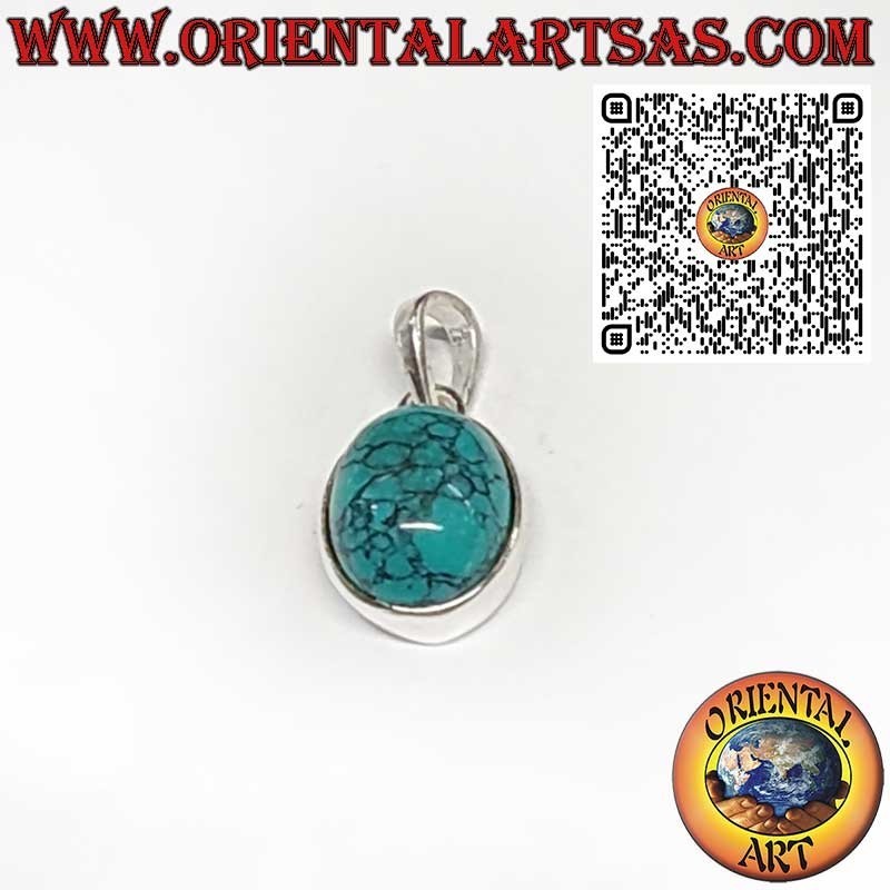 Colgante de Plata 925 con Turquesa Oval – Montura Lisa de Borde Alto