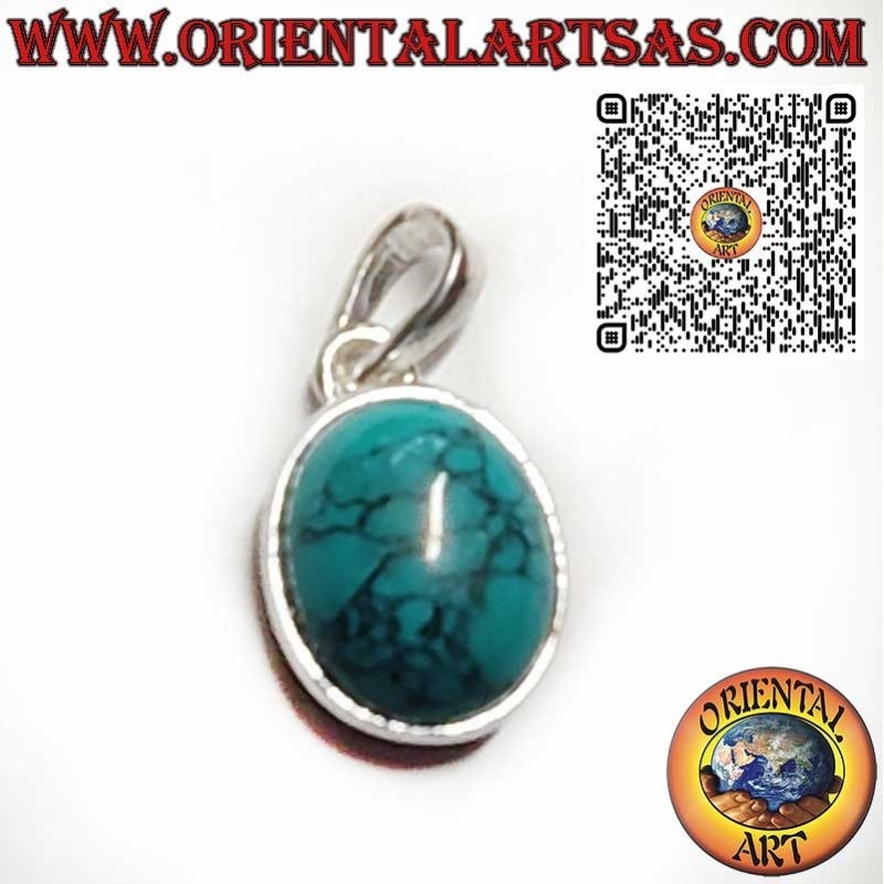 925 Sterling Silver Pendant with Oval Turquoise – Smooth High-Bezel Setting
