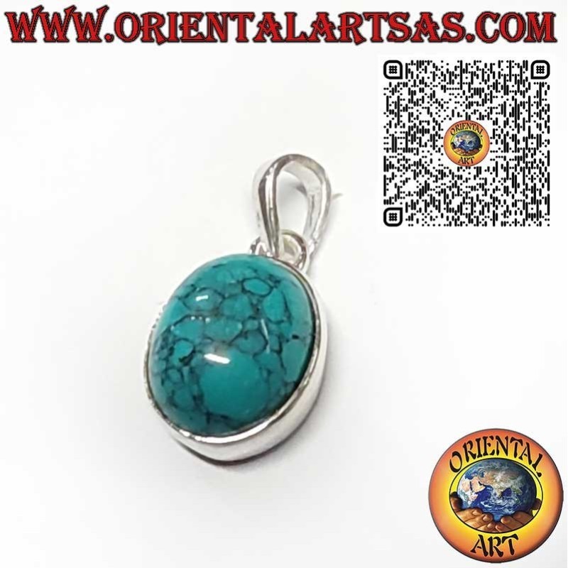 Colgante de Plata 925 con Turquesa Oval – Montura Lisa de Borde Alto