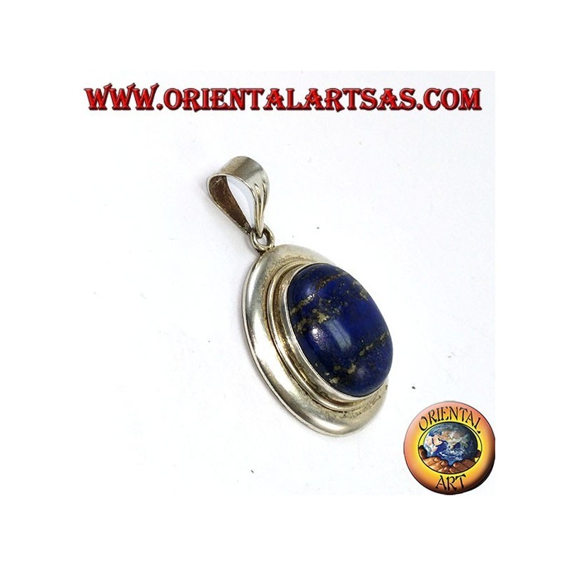 Colgante de plata con encaje lapis natural oval en borde liso