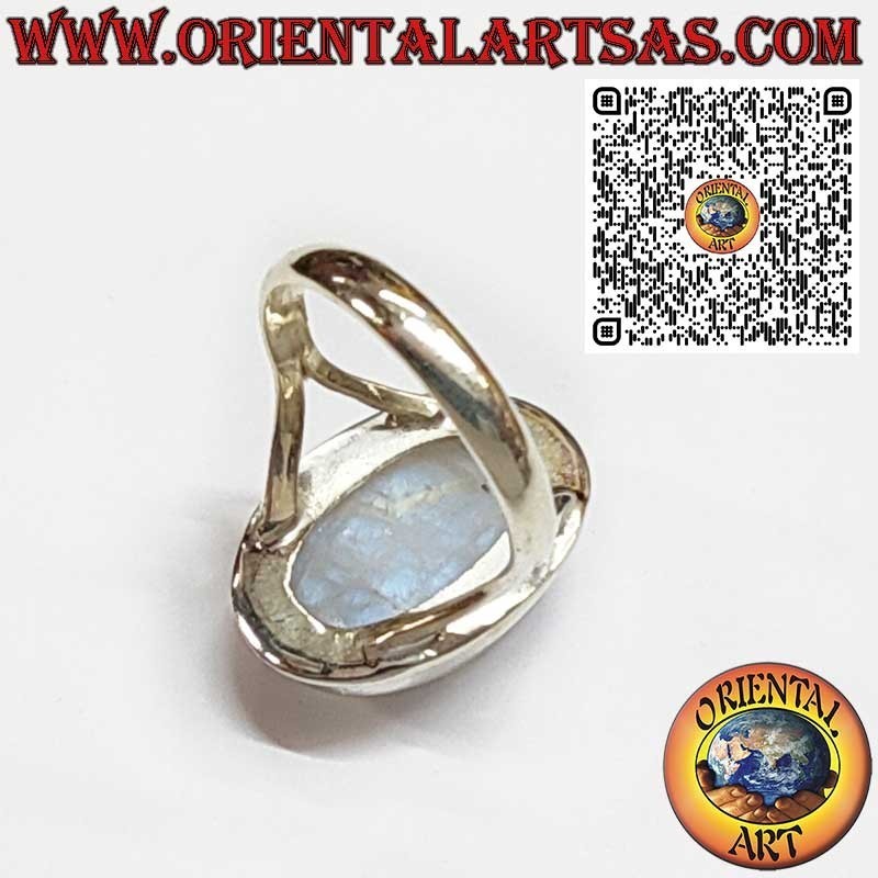 Bague en argent avec pierre de lune ronde ornée et spirale sur les côtés