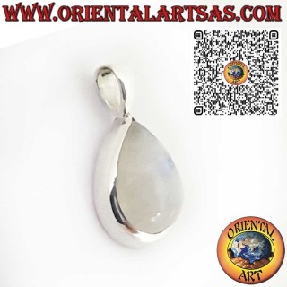 Colgante de Plata 925 con Piedra Luna Arcoíris en Forma de Gota y Engaste Liso