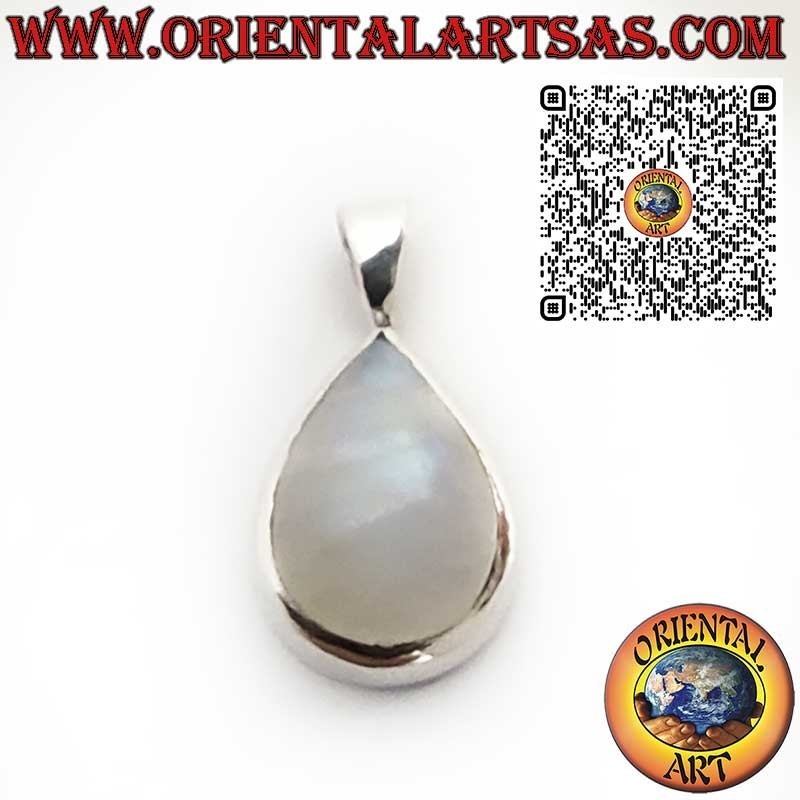 Pendentif en Argent 925 avec Pierre de Lune Arc-en-Ciel en Goutte et Sertissage Lisse