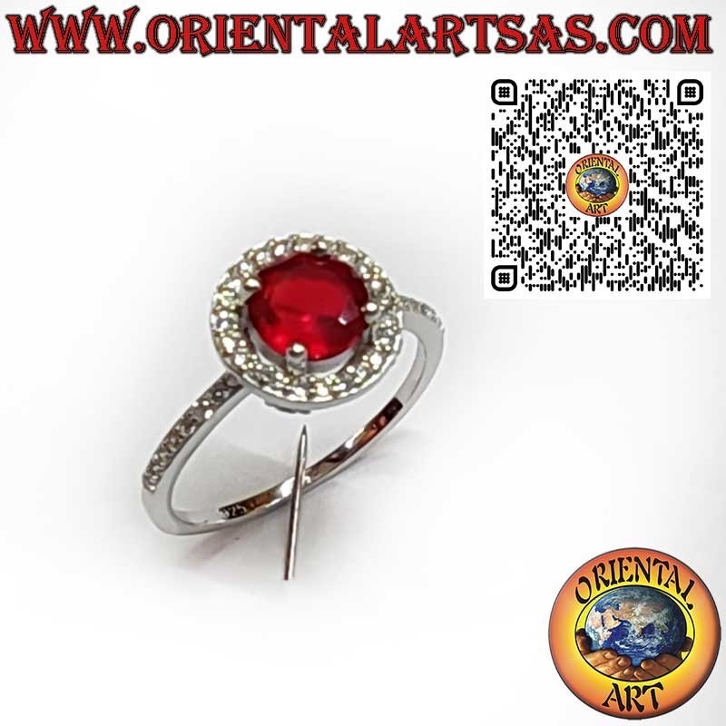 Bague en Argent 925 avec Grenat Rond et Zircons Blancs