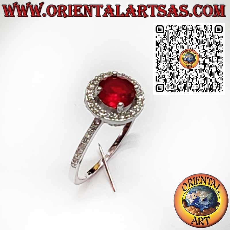 Bague en Argent 925 avec Grenat Rond et Zircons Blancs