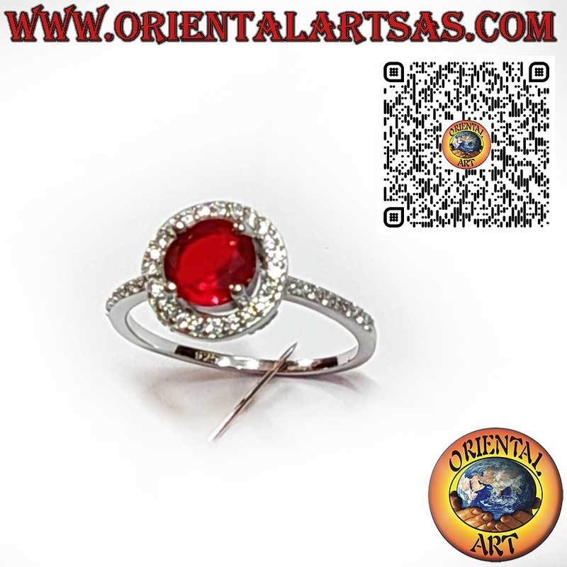 925 Sterling Silver Ring with Round Garnet and White Zircons