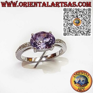 Bague en argent 925 avec améthyste naturelle ovale et monture élégante avec zircons