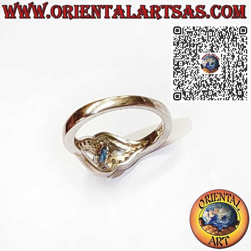 925 Sterling Silver Ring with Marquise Sapphire and Wavy Setting with Zircons