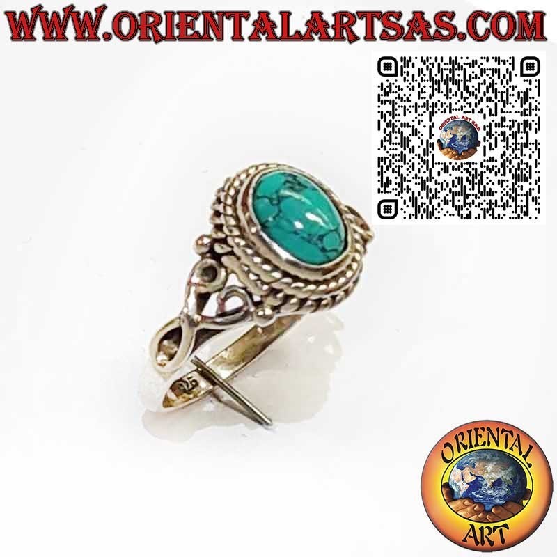 925 Sterling Silver Ring with Oval Turquoise and 2 Braided Design