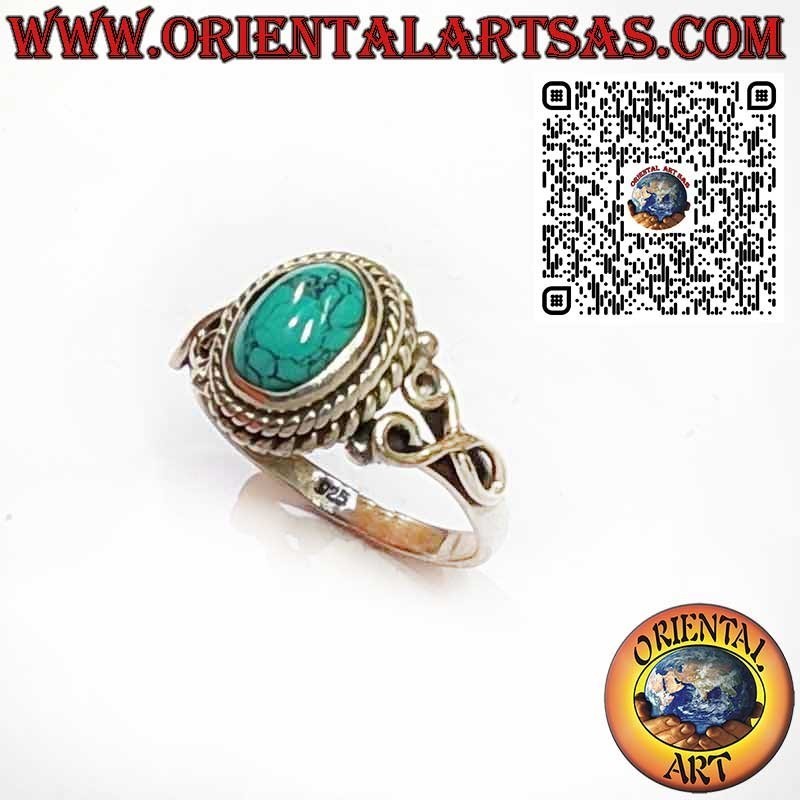 925 Sterling Silver Ring with Oval Turquoise and 2 Braided Design