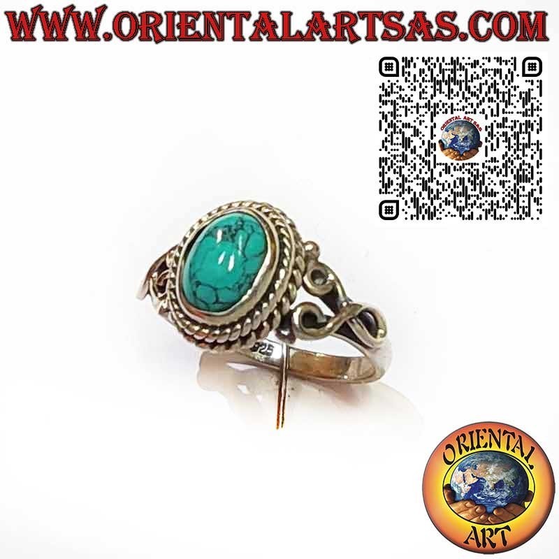 925 Sterling Silver Ring with Oval Turquoise and 2 Braided Design