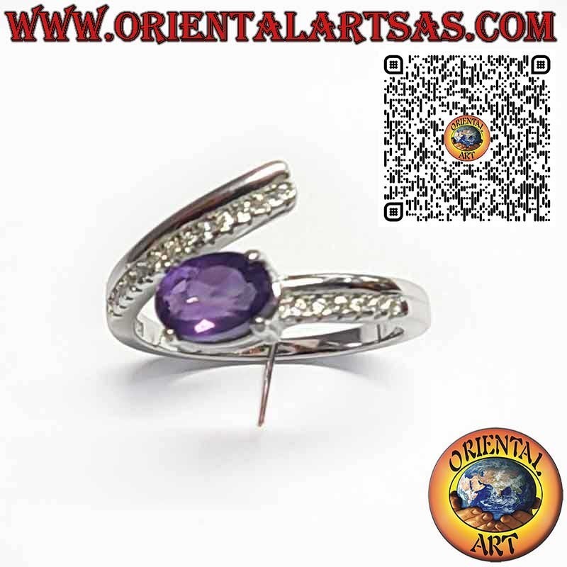 Anillo envolvente de plata 925 con amatista ovalada natural y circonitas