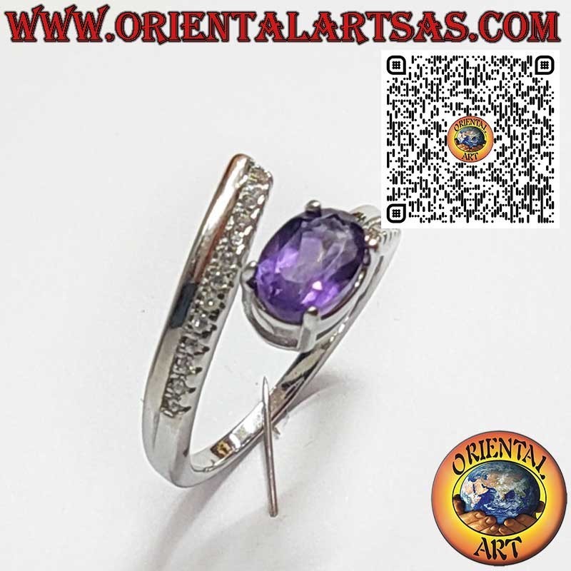 Anello in Argento 925 Avvolgente con Ametista Naturale Ovale e Zirconi