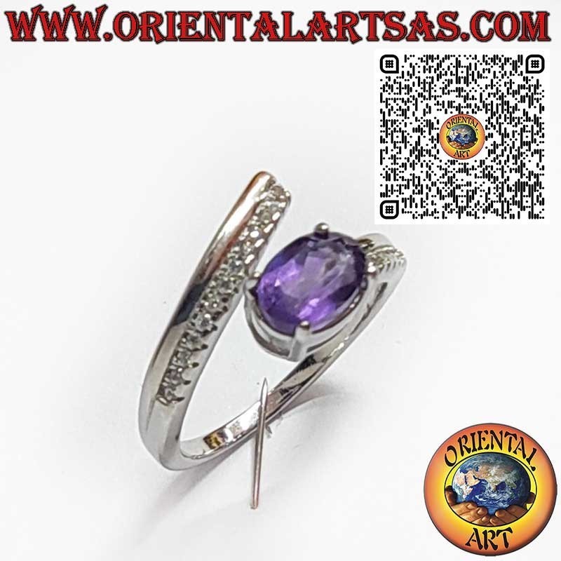 925er Silber Wickelring mit natürlichem ovalem Amethyst und Zirkonia
