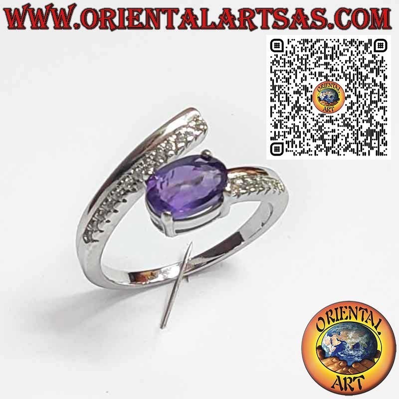 925er Silber Wickelring mit natürlichem ovalem Amethyst und Zirkonia