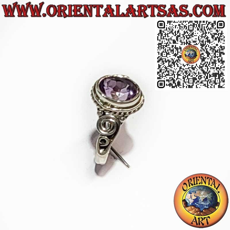 925er Silberring mit natürlicher ovaler Amethyst und Verzierungen
