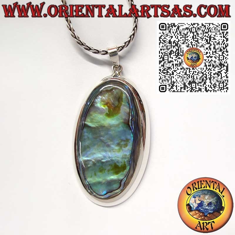 925er Silberanhänger mit großer ovaler Paua Shell (Abalone) im glatten Rand