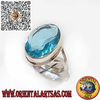 925 Sterling Silver Ring with Oval Blue Topaz – Smooth Simple Edge