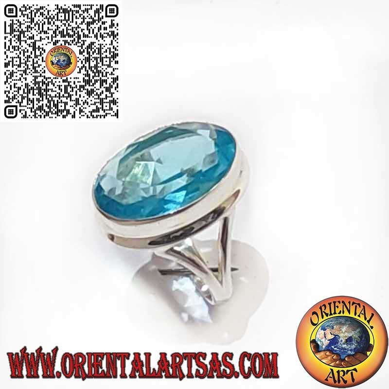 925er Silberring mit ovalem Blautopas – Einfacher glatter Rand