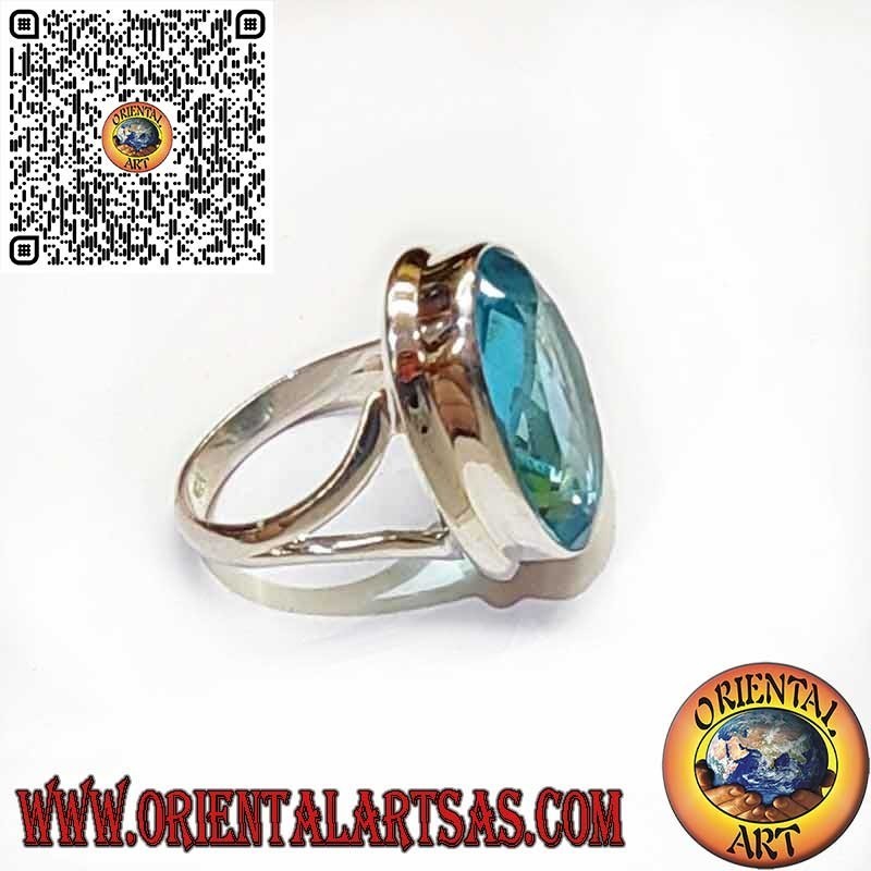 Bague en Argent 925 avec Topaze Bleue Ovale – Bord Simple et Lisse