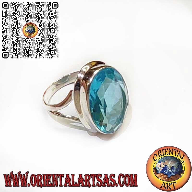 925er Silberring mit ovalem Blautopas – Einfacher glatter Rand