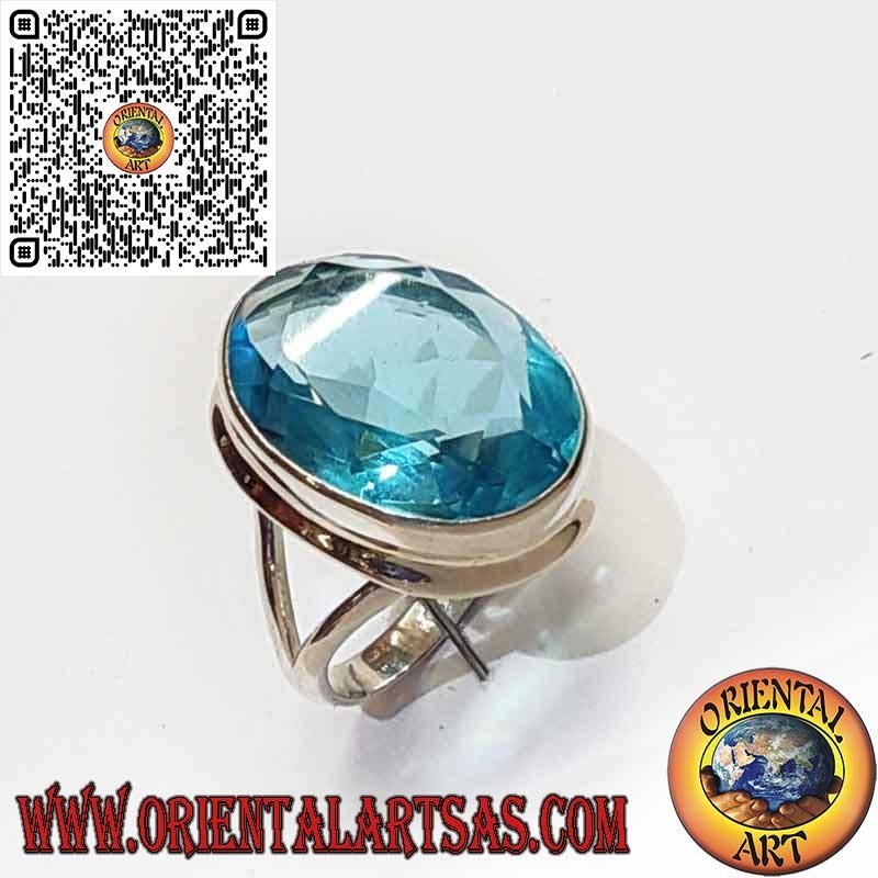 Anillo de Plata 925 con Topacio Azul Ovalado – Borde Liso y Simple