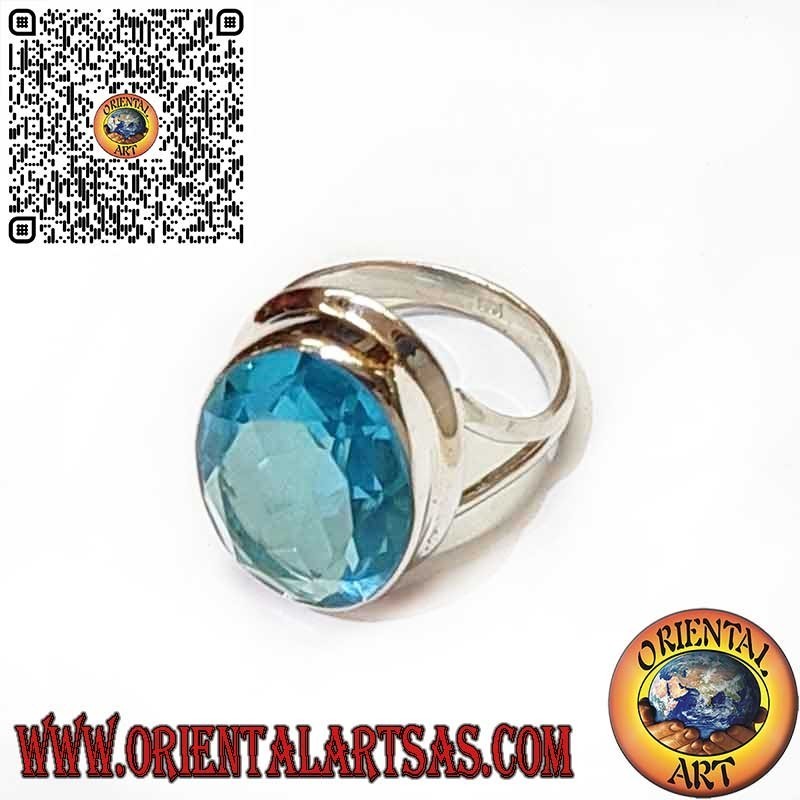 Anello in Argento 925 con Topazio Blu Ovale – Bordo Liscio Semplice