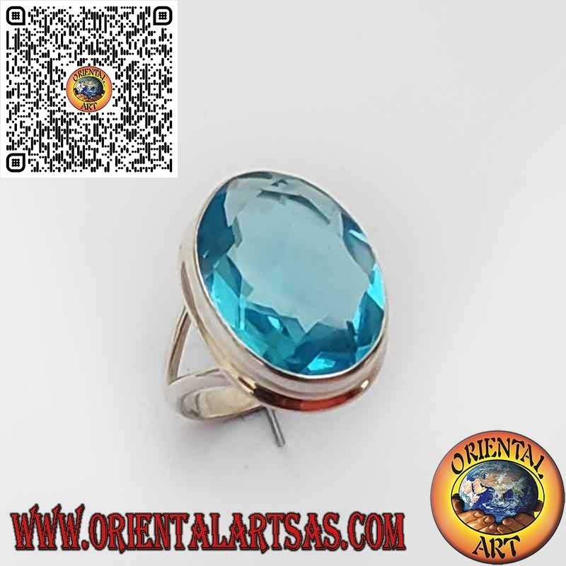 925 Sterling Silver Ring with Oval Blue Topaz – Smooth Simple Edge