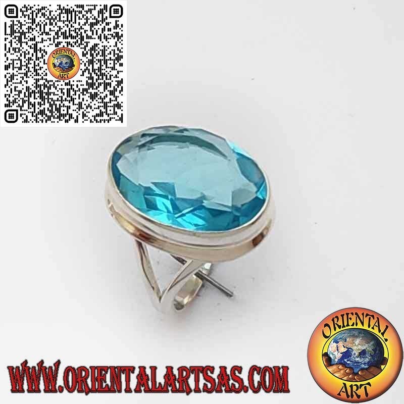 Anillo de Plata 925 con Topacio Azul Ovalado – Borde Liso y Simple