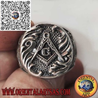 Silver ring, Freemason's seal and compass with G "of Freemasonry"