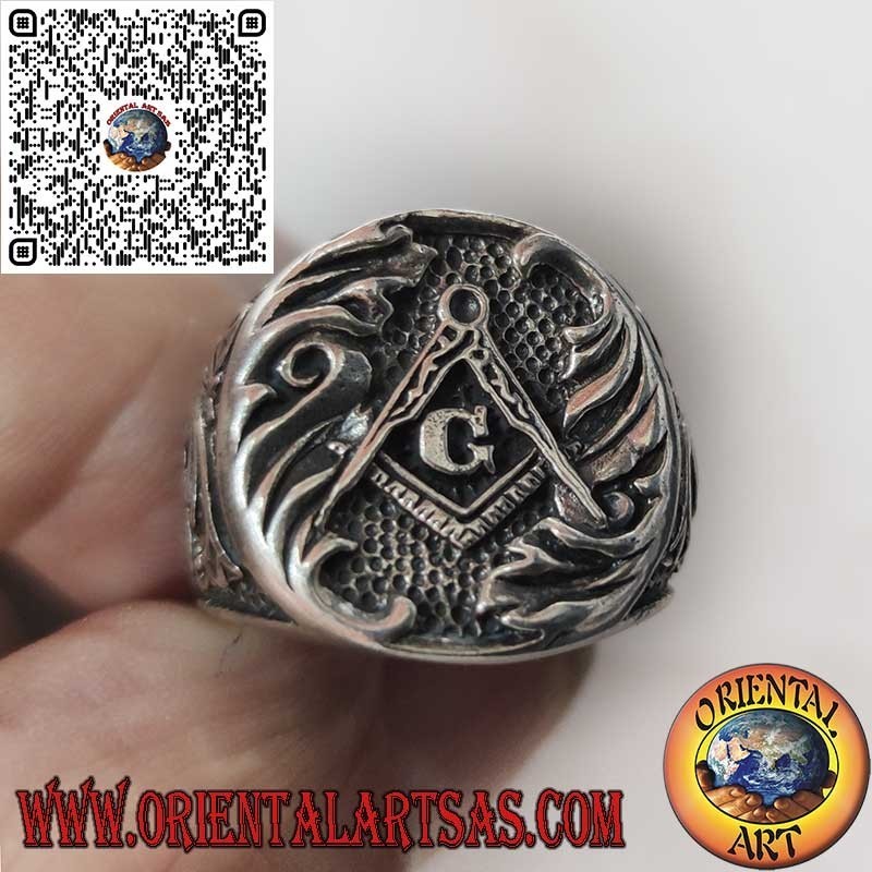 Bague en argent, cachet et boussole de franc-maçon avec un G "de franc-maçonnerie"