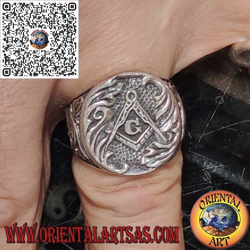 Silver ring, Freemason's seal and compass with G "of Freemasonry"