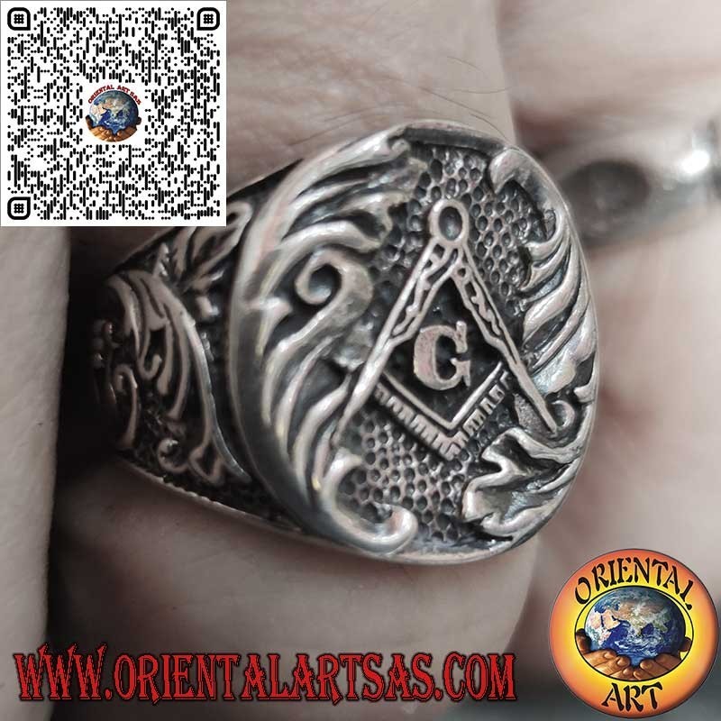 Silver ring, Freemason's seal and compass with G "of Freemasonry"