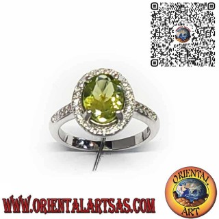 Bague en Argent 925 avec Péridot Naturel Ovale entouré de Zircons