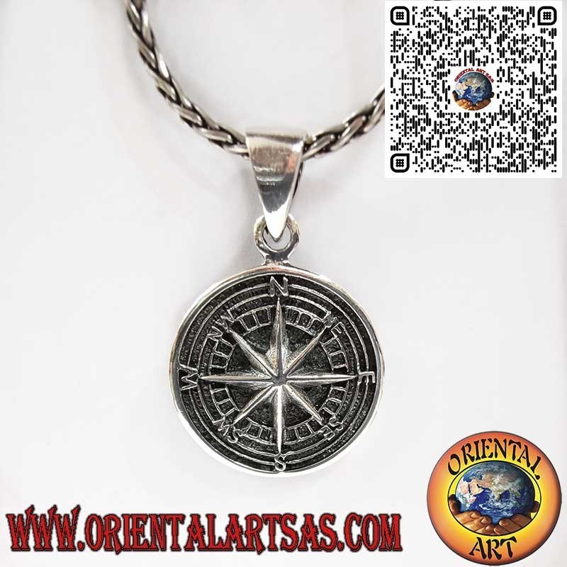 Pendentif en Argent 925 Rose des Vents en Relief – Design Nautique