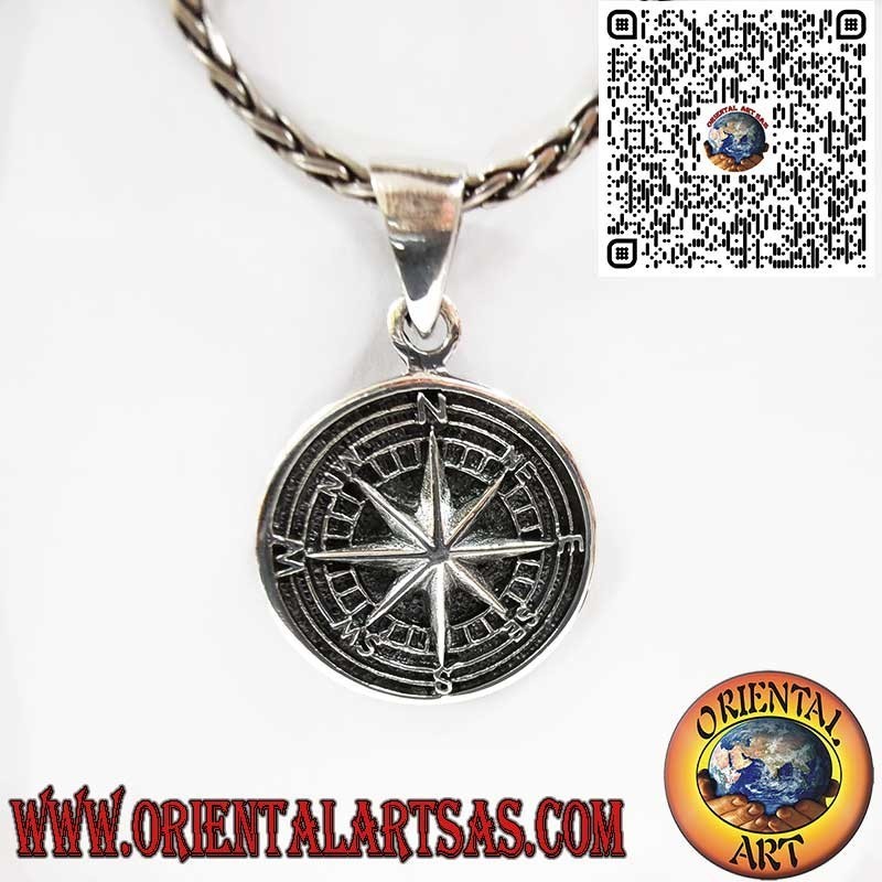 Colgante en Plata 925 Rosa de los Vientos en Bajo Relieve – Diseño Náutico