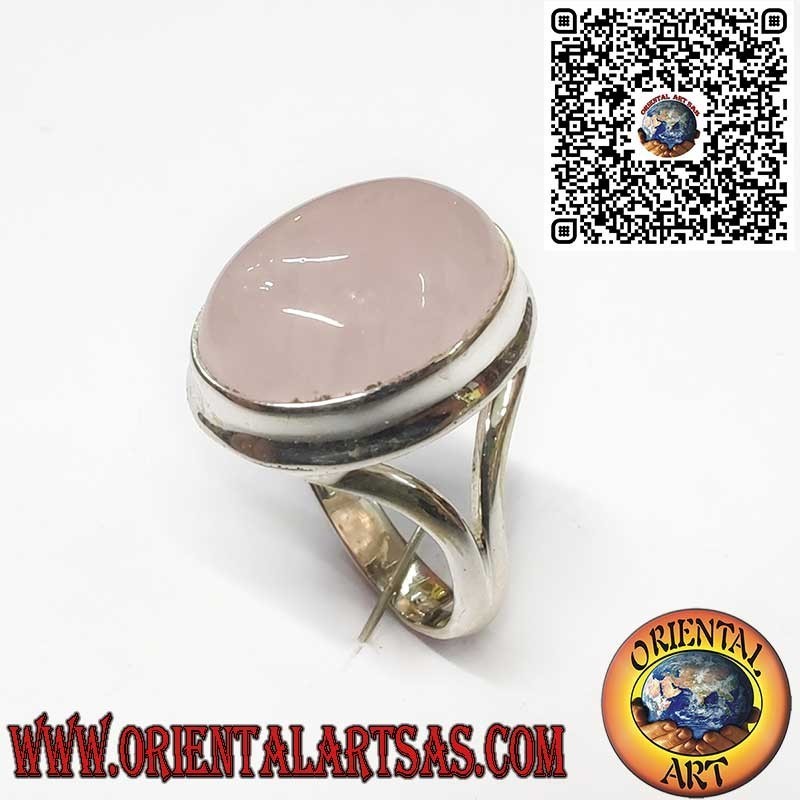 Bague en Argent 925 avec Quartz Rose Naturel Ovale et Monture en V – Symbole d’Amour et d’Harmonie