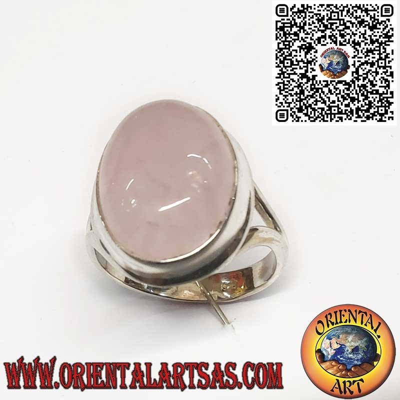 Bague en Argent 925 avec Quartz Rose Naturel Ovale et Monture en V – Symbole d’Amour et d’Harmonie