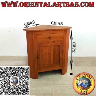 Buffet Angolare in Legno Massello di Teak – Mobile ad Angolo con 2 Ante e 1 Cassetto