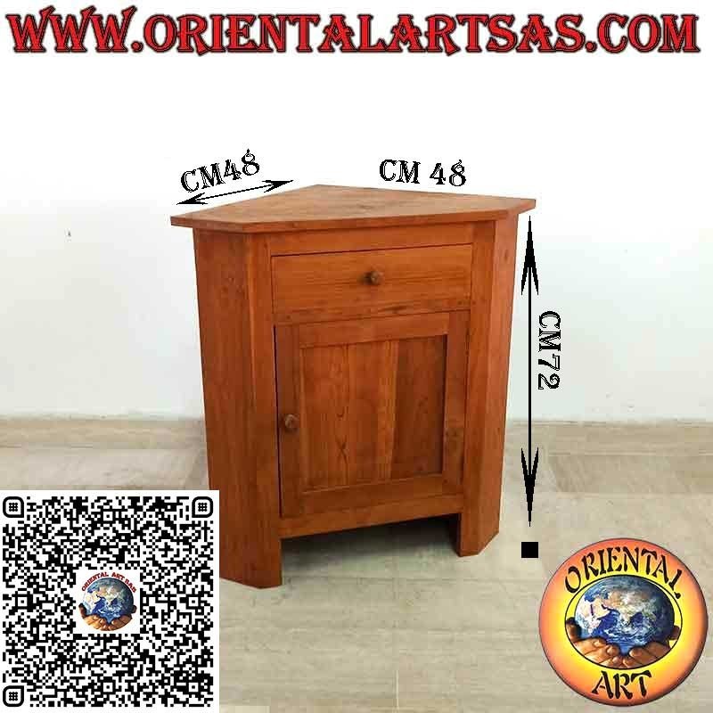 Buffet d’Angle en Bois Massif de Teck – Meuble d’Angle avec 2 Portes et 1 Tiroir