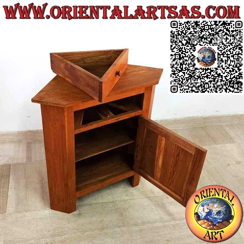 Eckbuffet aus Massivem Teakholz – Eckschrank mit 2 Türen und 1 Schublade
