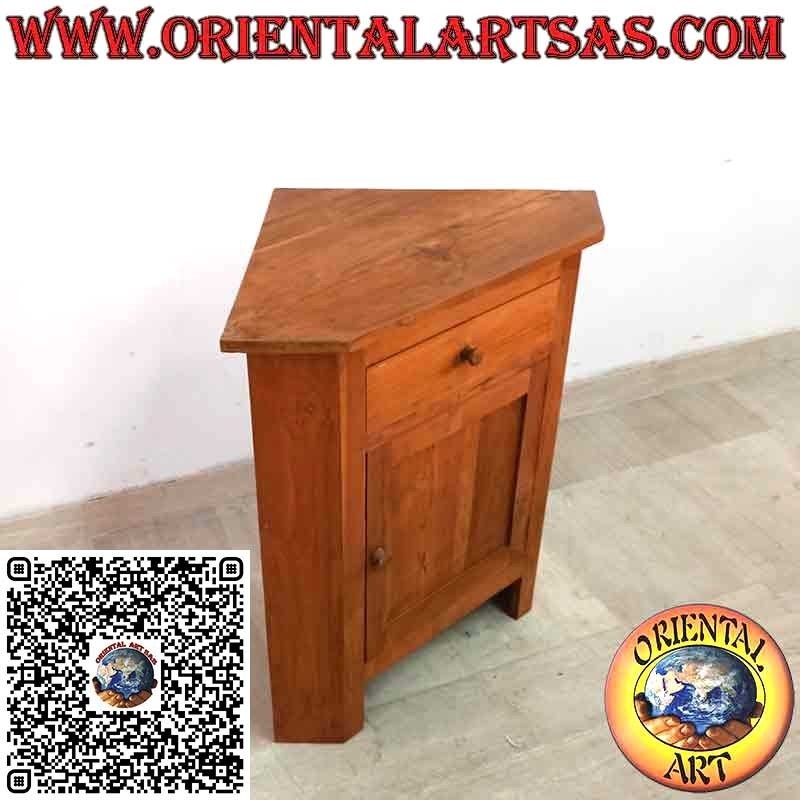 Buffet d’Angle en Bois Massif de Teck – Meuble d’Angle avec 2 Portes et 1 Tiroir