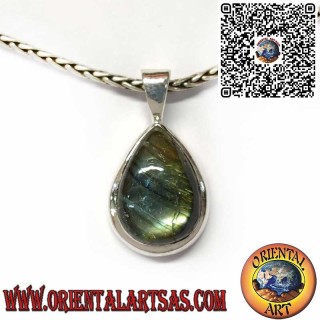 925 Sterling Silver Pendant with Natural Teardrop Labradorite – Simple Thick Edge Setting