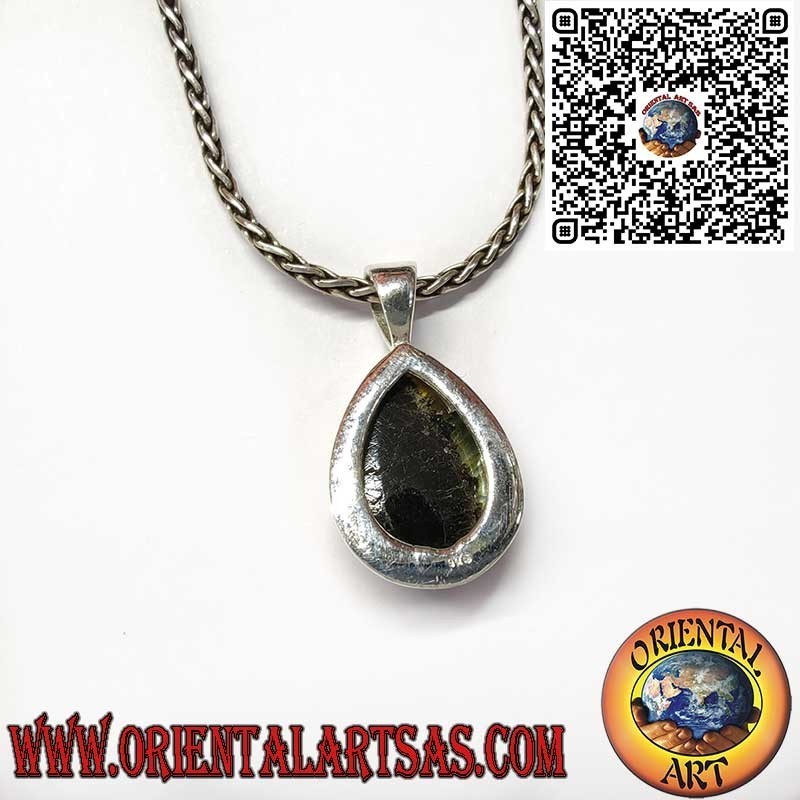 Ciondolo in Argento 925 con Labradorite Naturale a Goccia – Bordo Semplice e Spesso