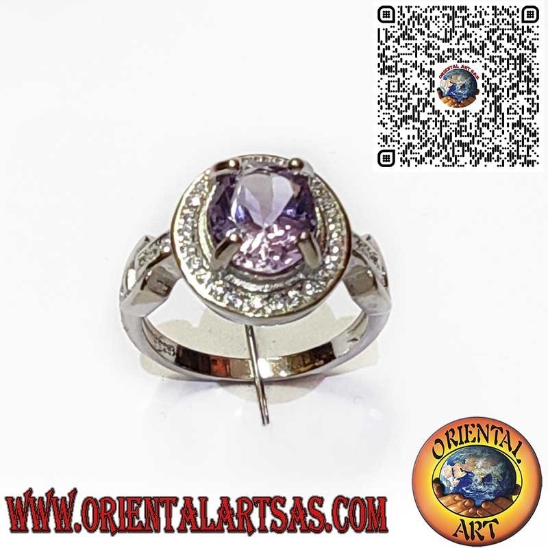 Bague en Argent 925 avec Améthyste Naturelle Ovale et Éclatants Zircons Blancs