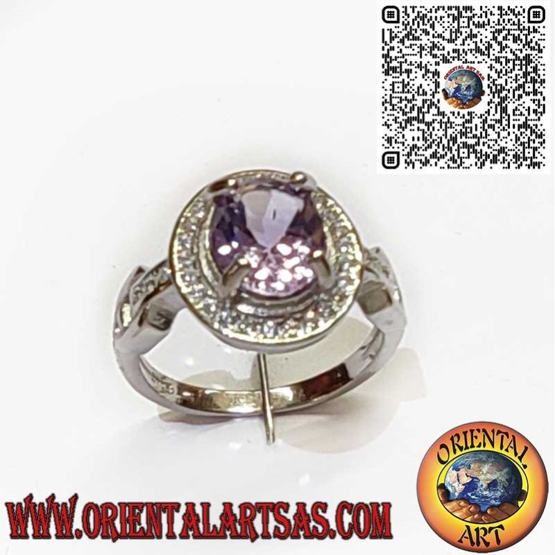 Bague en Argent 925 avec Améthyste Naturelle Ovale et Éclatants Zircons Blancs