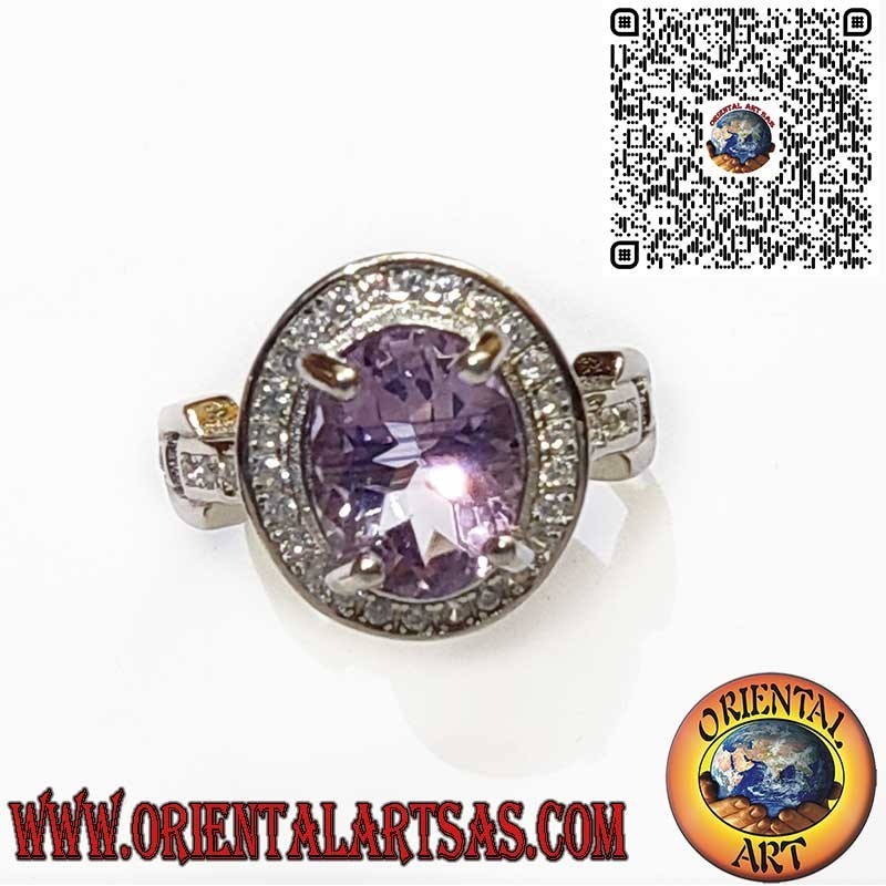Bague en Argent 925 avec Améthyste Naturelle Ovale et Éclatants Zircons Blancs