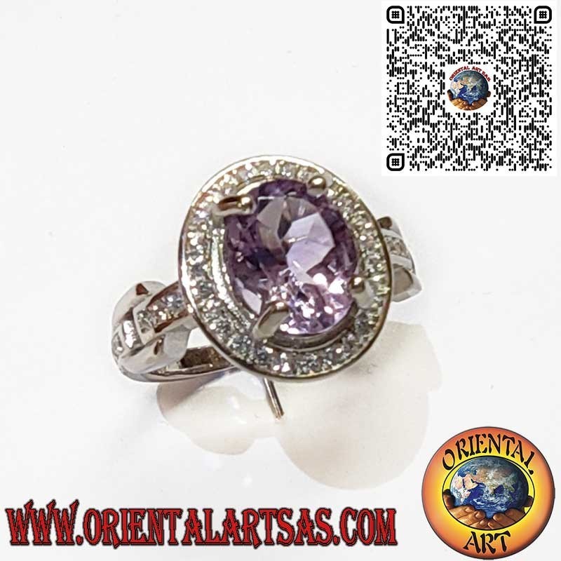 Bague en Argent 925 avec Améthyste Naturelle Ovale et Éclatants Zircons Blancs