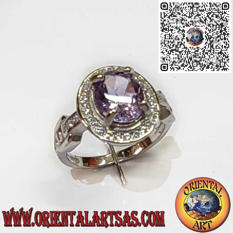 Bague en Argent 925 avec Améthyste Naturelle Ovale et Éclatants Zircons Blancs