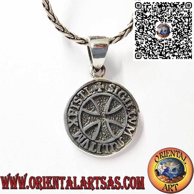Pendentif en Argent 925 avec Sceau des Chevaliers Templiers et Croix Templaire